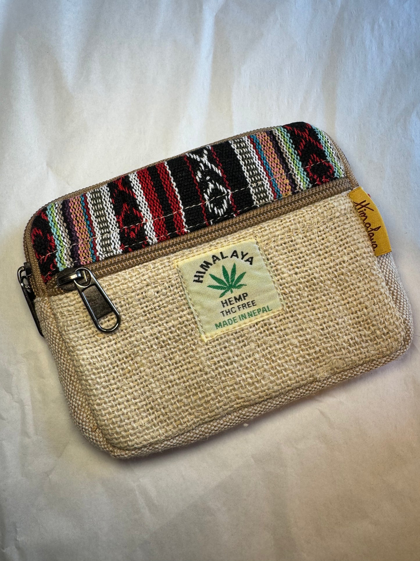 Small Hemp & Cotton Zipper Bag - black/red/white