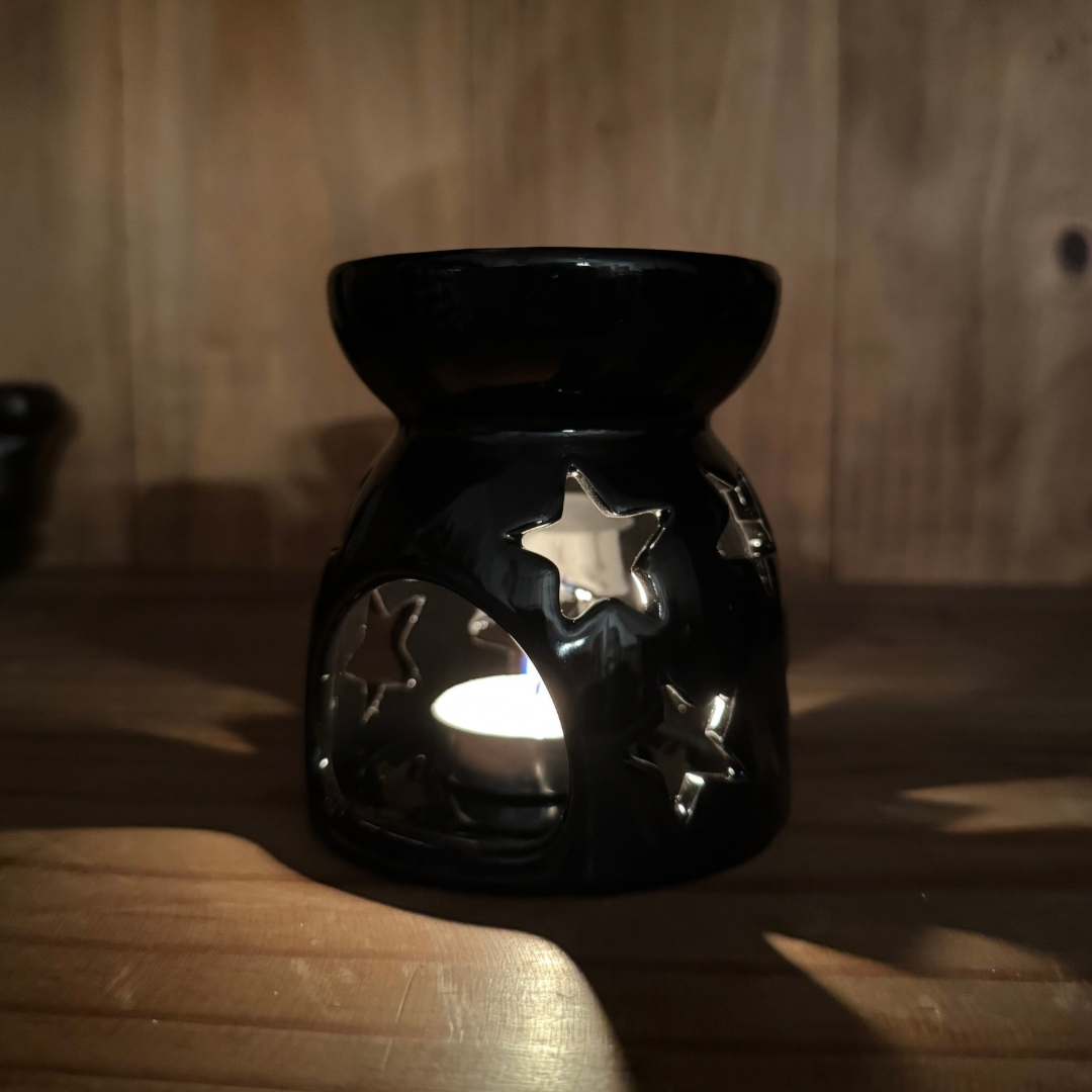 Glossy Black Oil Warmer with Stars