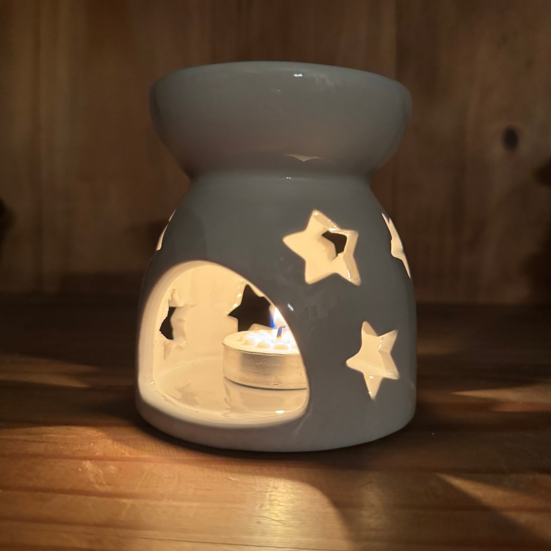 Glossy White Oil Warmer with Stars